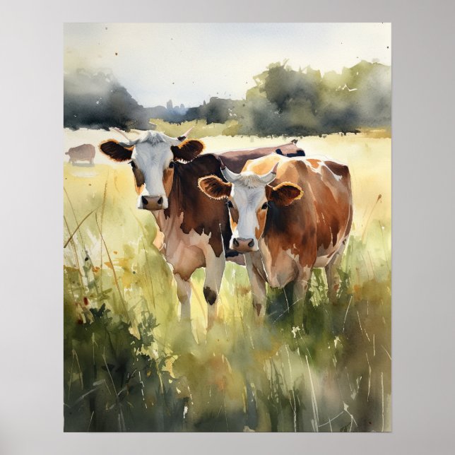 Poster d'art animal de ferme de vache (Devant)