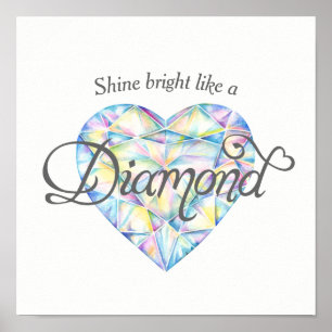 Poster d'art brillant Diamond coeur aquarelle