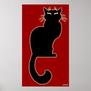 Poster d'Art Chat Amoureux des chats Rouge Imprimé