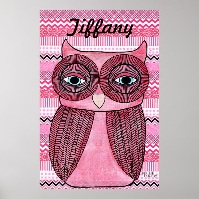 Poster d'art Chevron Stripes Owl de la Chambre Ros (Devant)
