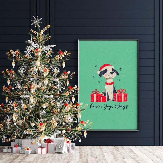 Poster d'art chiot de Noël ou papier découpage (Cute Christmas Puppy Art Poster or Decoupage Paper)