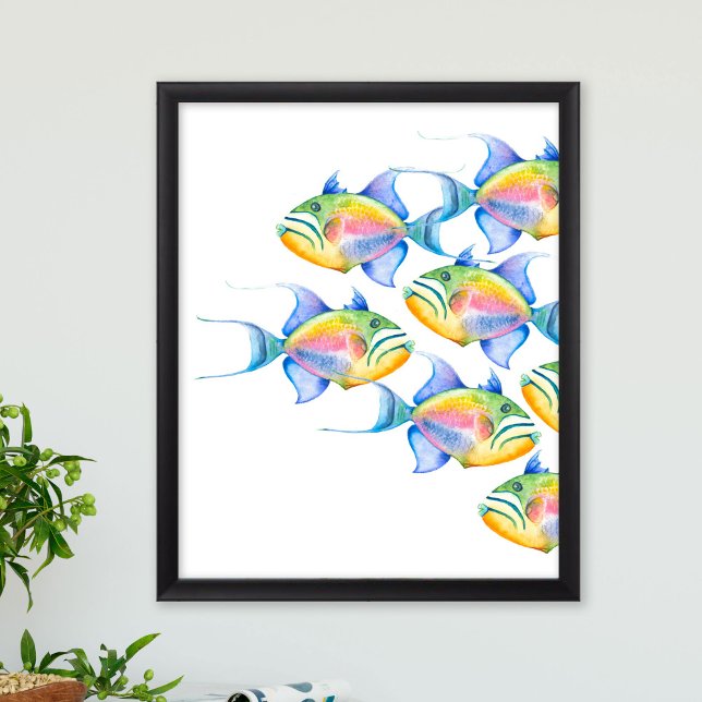 Poster d'art coloré de la plage aquarelle (Watercolor tropical fish art custom posters by Victoria Grigaliunas of Do Tell a Belle)