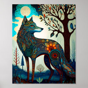 Poster d'art de Boho Wolf Surreal Wildlife
