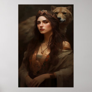 Poster d'art de la femme et du loup Imprimer Wall 