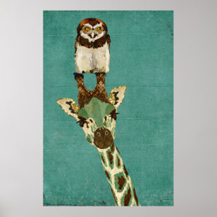 Poster d'art de la Giraffe et de la Chouette en br