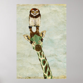 Poster d'art de la Giraffe et de la Chouette en br