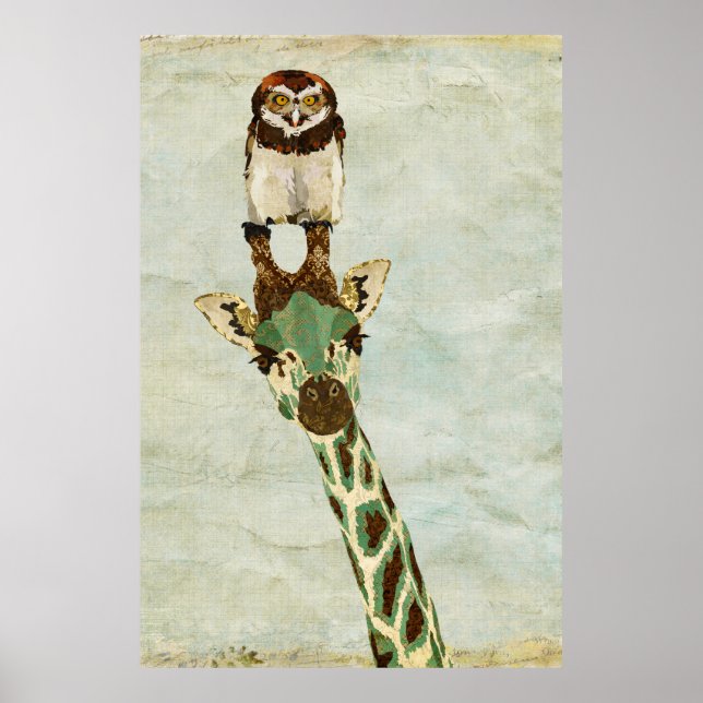 Poster d'art de la Giraffe et de la Chouette en br (Devant)
