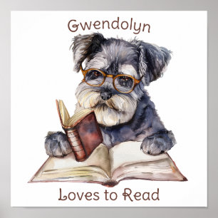 Poster d'art de la pépinière Chien Lire un livre P