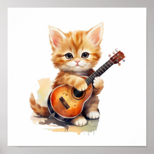 Poster d'art de la pépinière Guitare de chat orang