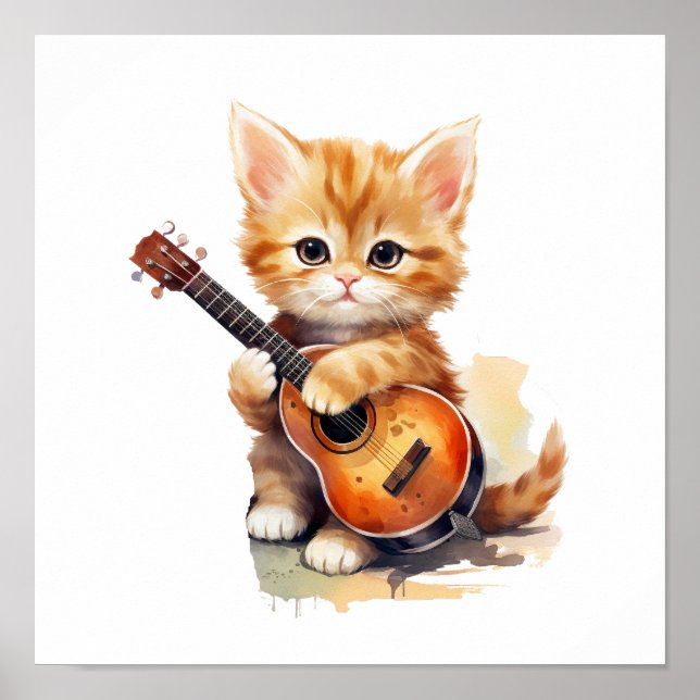 Poster d'art de la pépinière Guitare de chat orang (Devant)