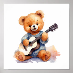 Poster d'art de la pépinière Guitare Teddy Bear Dr