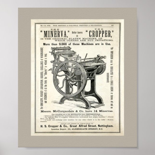 Poster d'art de la presse d'impression ancienne (Devant)