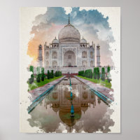 Poster d'art de l'aquarelle Taj Mahal India