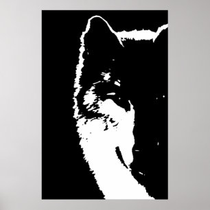 Poster d'art de l'oeil de loup noir et blanc