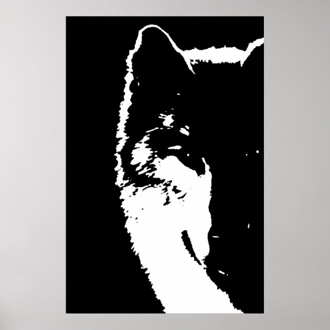 Poster d'art de l'oeil de loup noir et blanc (Devant)