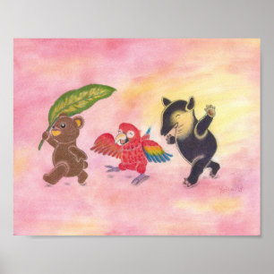 Poster d'art de l'ours en peluche Macaw Tapir Frie