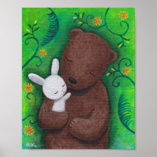 Poster d'art de l'ours et du lapin Woodland Animal