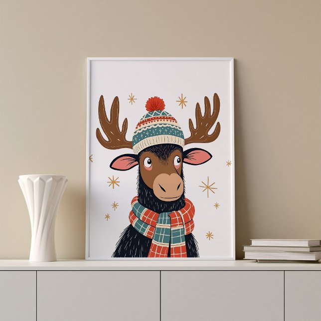 Poster d'art de Noël Moose Wall Art (Christmas moose poster print wall art design)