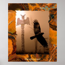 Poster d'art de vol Crow Spirit & Totem Pole