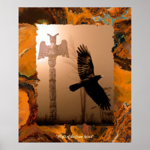 Poster d'art de vol Crow Spirit & Totem Pole