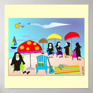Poster d'art des soeurs Whimsical "At the Beach"