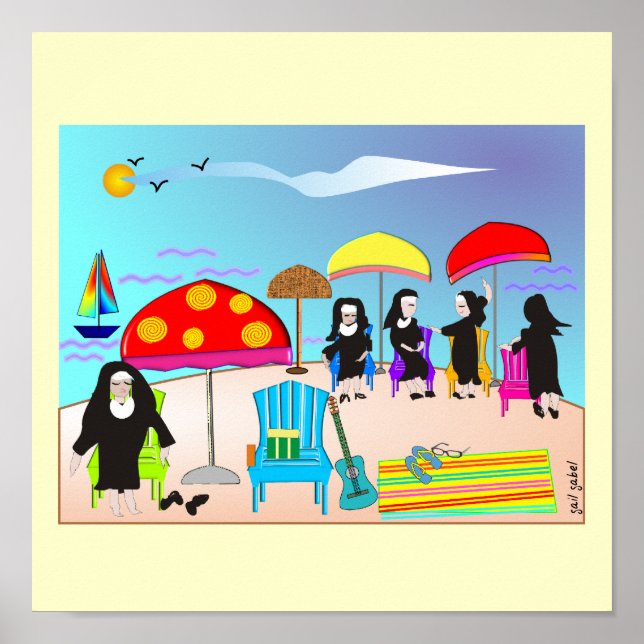 Poster d'art des soeurs Whimsical "At the Beach" (Devant)