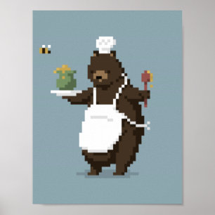 Poster d'art du chef Ours Pixel