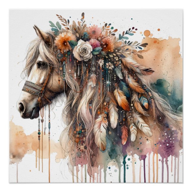 Poster d'art du Cheval Aquarelle (Devant)