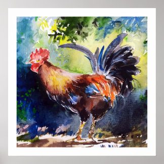 Poster d'art du coq d'aquarelle