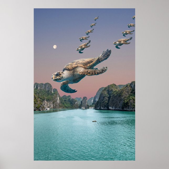 Poster d'art Editable Surreal Flock of Turtles (Devant)