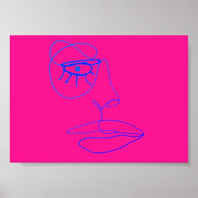 Poster d'art en face bleu une ligne (Devant)