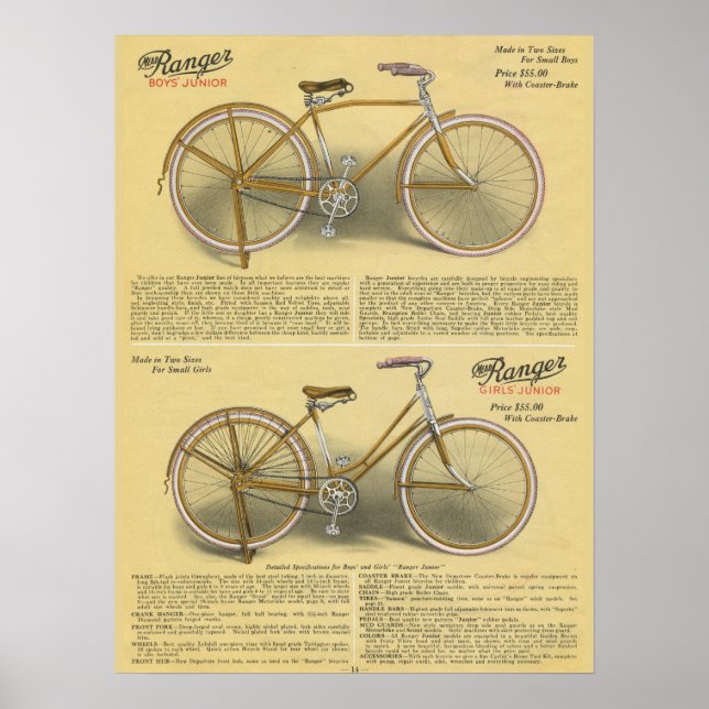 Poster d'art et de bicyclette des filles des garço (Devant)