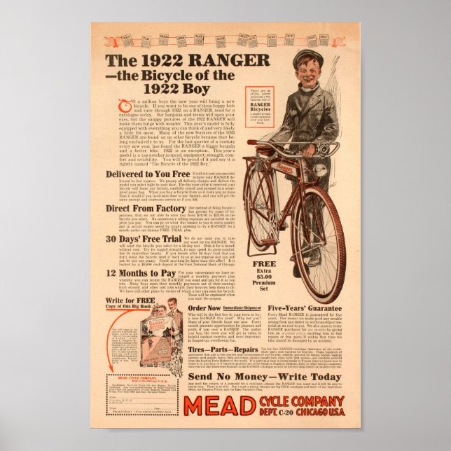 Poster d'art et de vélo de Vintage Boys Ranger 192 (Devant)
