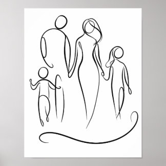 Poster d'art familial | Dessin numérique minimal