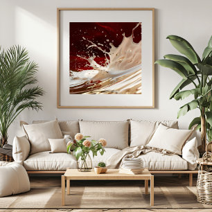 Poster d'art fluide Crème et Rouge Splash