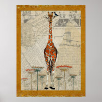 Poster d'art GIRAFFE & INDIGO BIRD