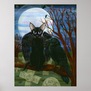Poster d'art gothique de Raven's Moon Black Cat Cr