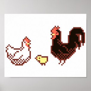 Poster D'Art Hen, Roster Et Pixel Chick