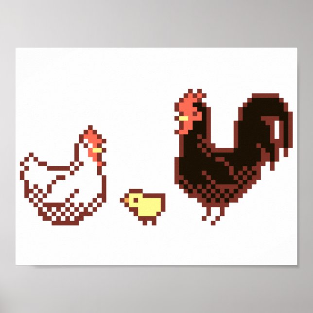 Poster D'Art Hen, Roster Et Pixel Chick (Devant)