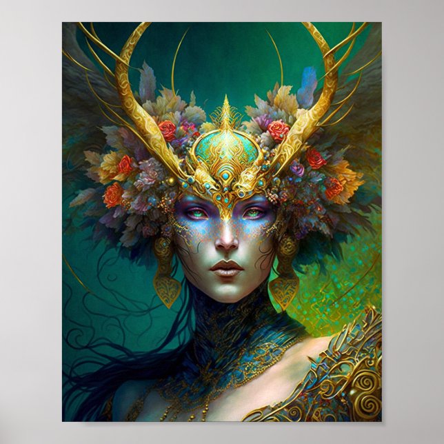 Poster d'art Imaginaire de femme Elf Horned (Devant)