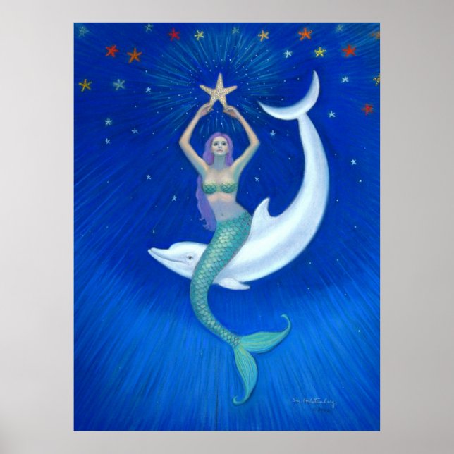 Poster d'art imaginaire Dolphin Moon Mermaid (Devant)