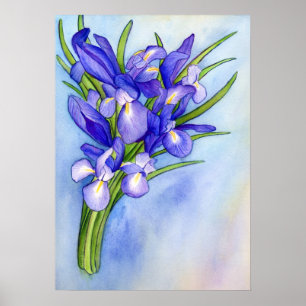 Poster d'art Iris Vase Aquarelle Peinture
