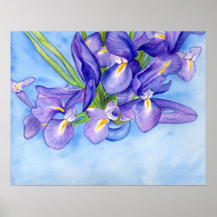 Poster d'art Iris Vase Aquarelle Peinture