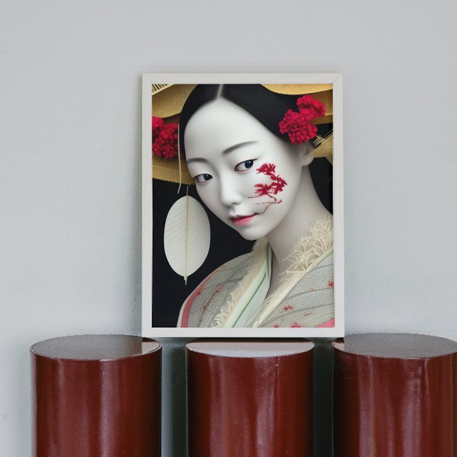 Poster d'art japonais Floral Geisha Red Gold Imagi (Créateur téléchargé)