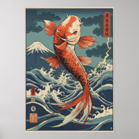 Poster d'art japonais Koi Poisson - Symbole de for