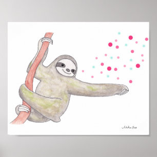 Poster d'art joli Sloth Art joyeux Sloth Animal Wa