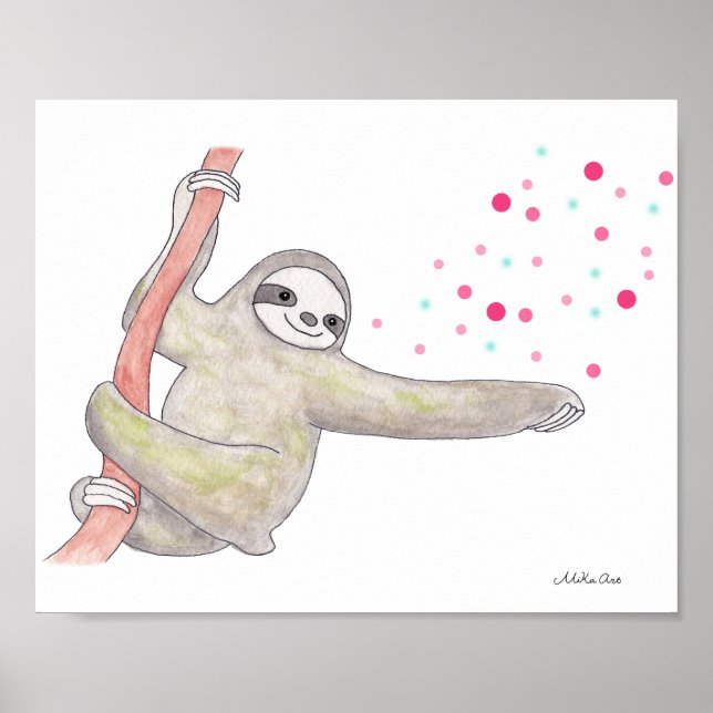 Poster d'art joli Sloth Art joyeux Sloth Animal Wa (Devant)