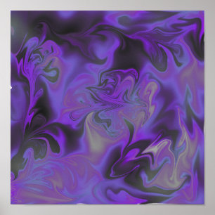 Poster d'Art Liquide Bleu, Blanc, Noir, Violet