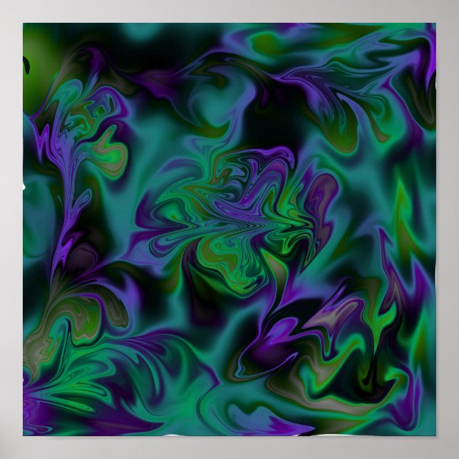 Poster d'Art Liquide Bleu, Vert, Noir, Violet (Devant)