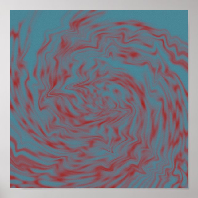 Poster D'Art Liquide turquoise Et Rouge (Devant)